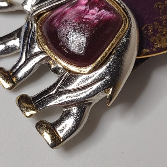Pretty Silver Tone And Purple Heavy Metal Homemade Elephant Brooch - Picture 5 of 13